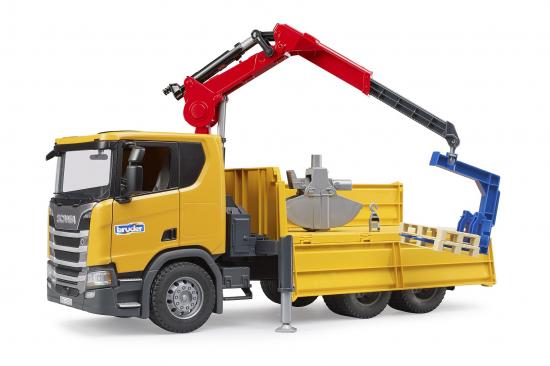 Bruder Baufahrzeuge 03551 Scania Super 560R Baustellen-LKW mit Kran und 2 Paletten