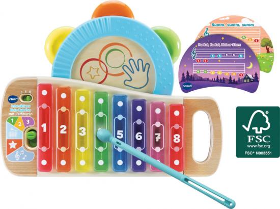VTech 615604 Interaktives Holz-Xylofon mit Tamburin