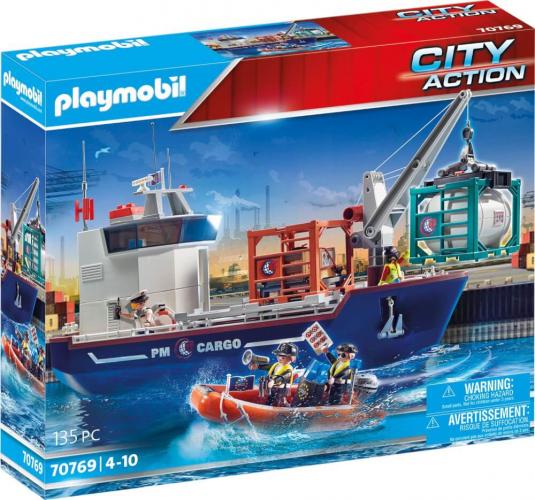 PLAYMOBIL City Action 70769 Großes Containerschiff mit Zollboot